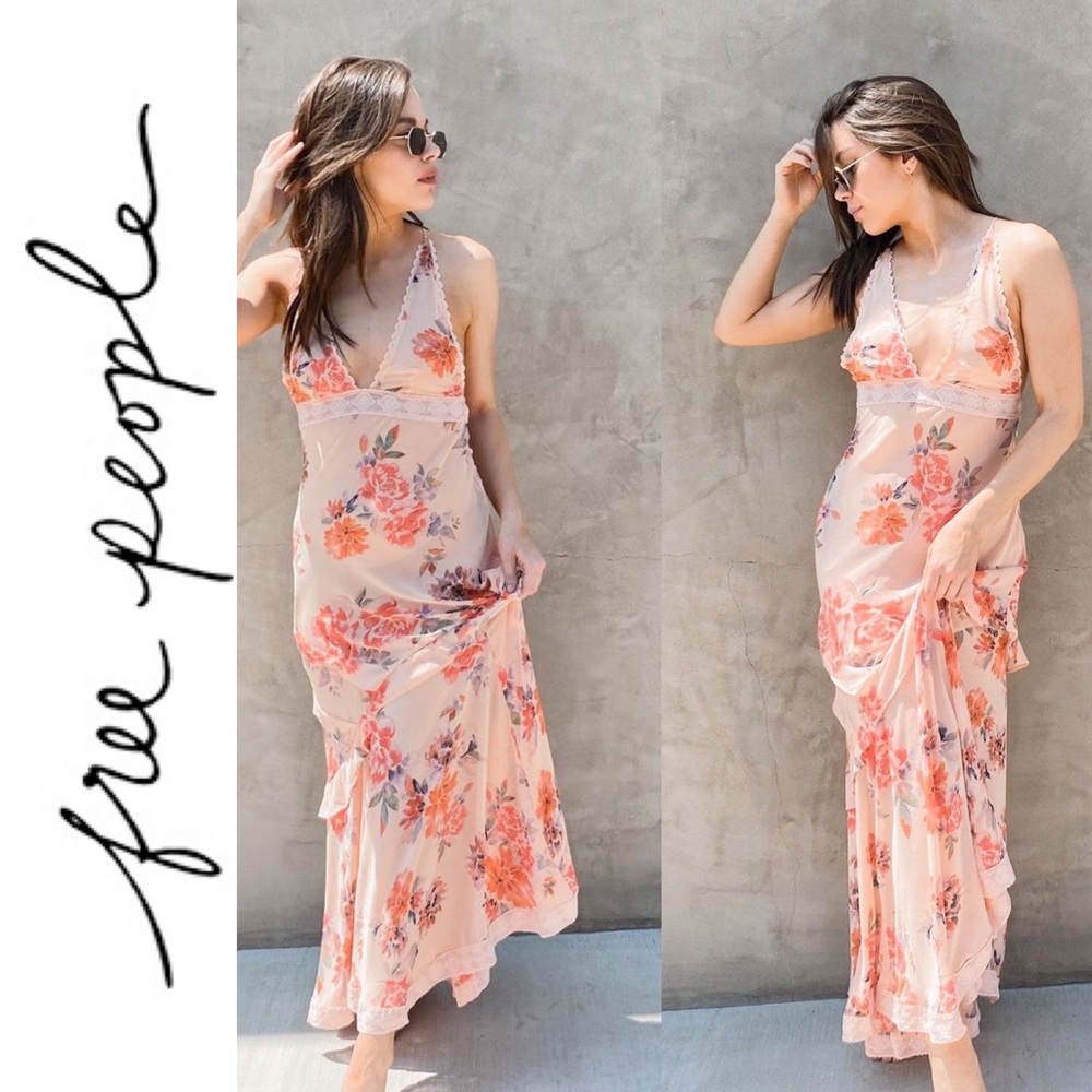 Free People Maxi Dress In Peach Combo
